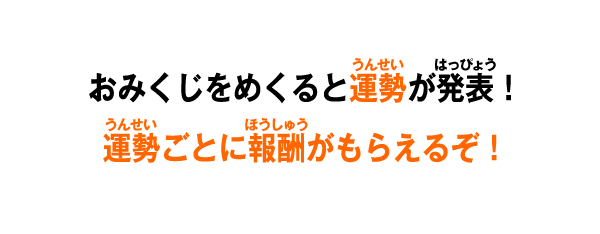 おみくじをめくると運勢が発表！運勢ごとに報酬がもらえるぞ！