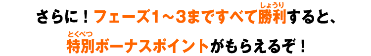 さらに！フェーズ1～3まですべて勝利すると、特別ボーナスポイントがもらえるぞ！