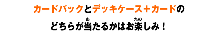 カードパックとデッキケース＋カードのどちらが当たるかはお楽しみ！